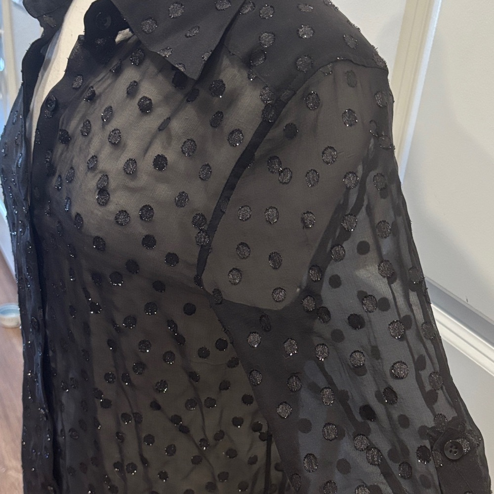 EUC Alice + Olivia Black Sheer Polka Dot Blouse - Picture 5 of 9